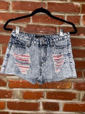 Lovesick Denim Cutoff Jean Shorts with Red Paisley Bandana Patch
